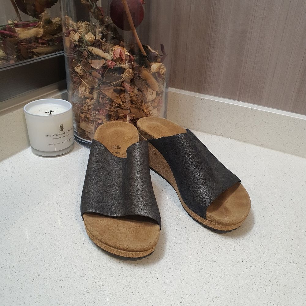 Papillio Black Slide Wedge Sandals